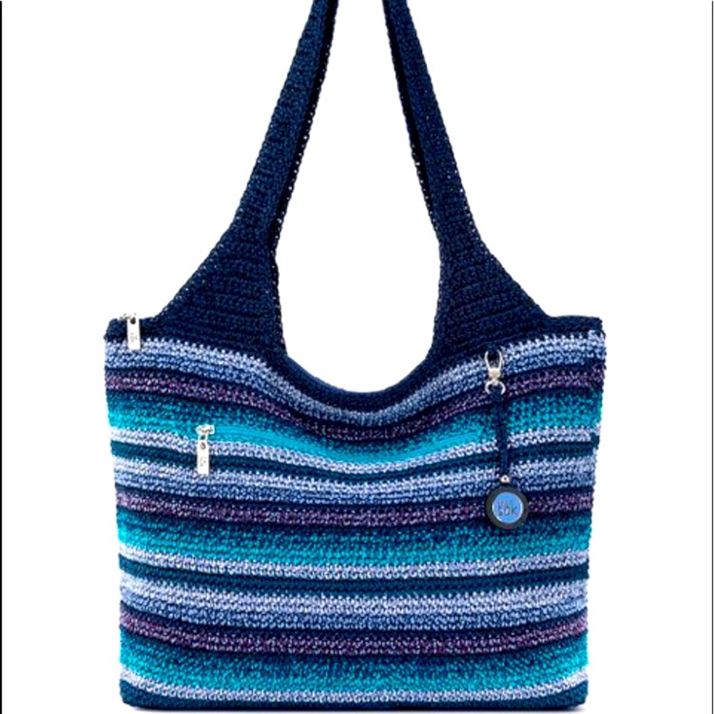 The SAK Blue Lapis Stripe Lg Crochet Tote NWT